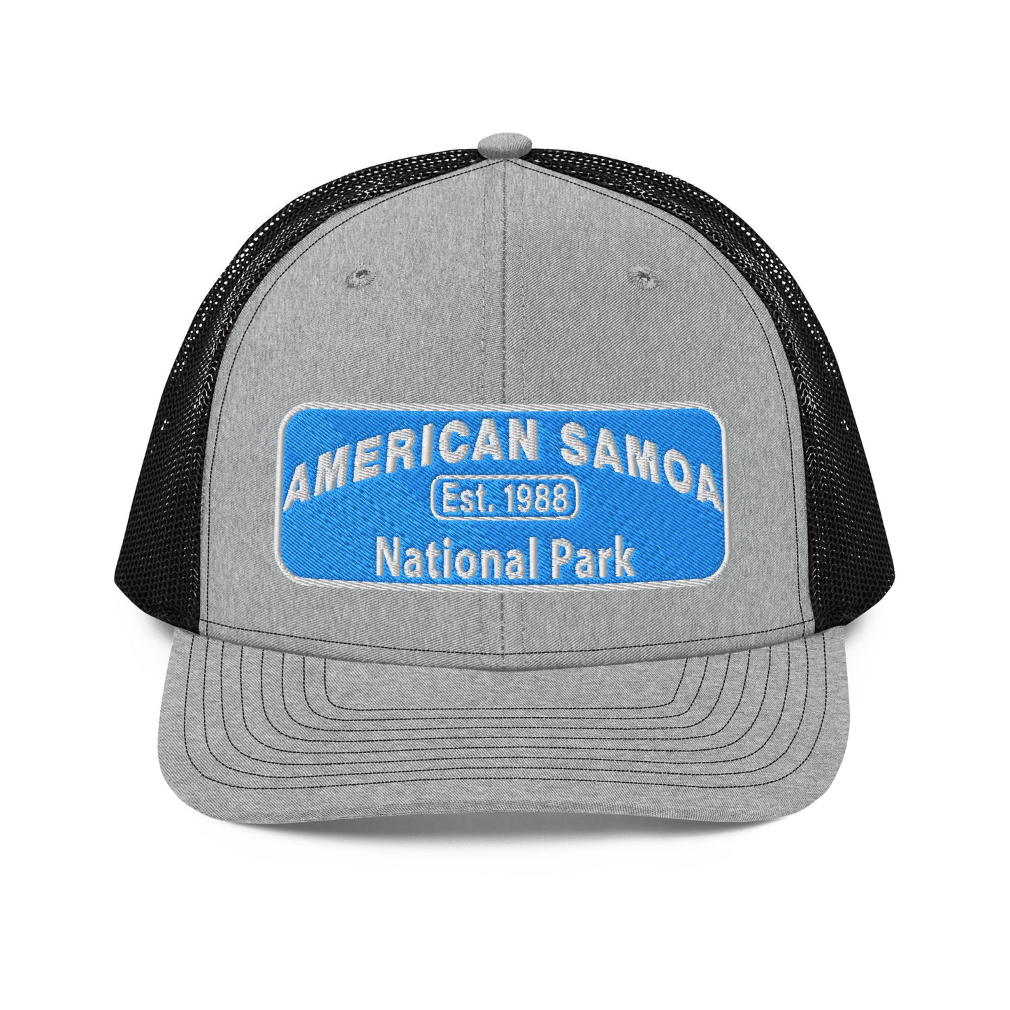 American Samoa National Park Hat - Richardson 112 Trucker Hat - Front View - Heather Gray/Black