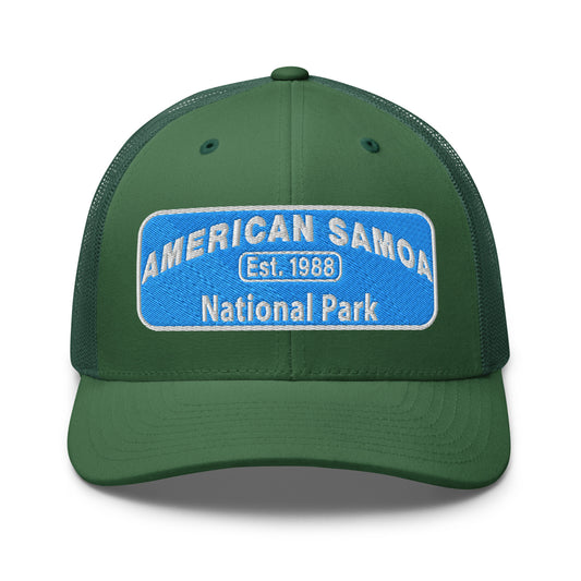 American Samoa National Park Hat - Yupoong 6606 Trucker Hat - Front View - Evergreen