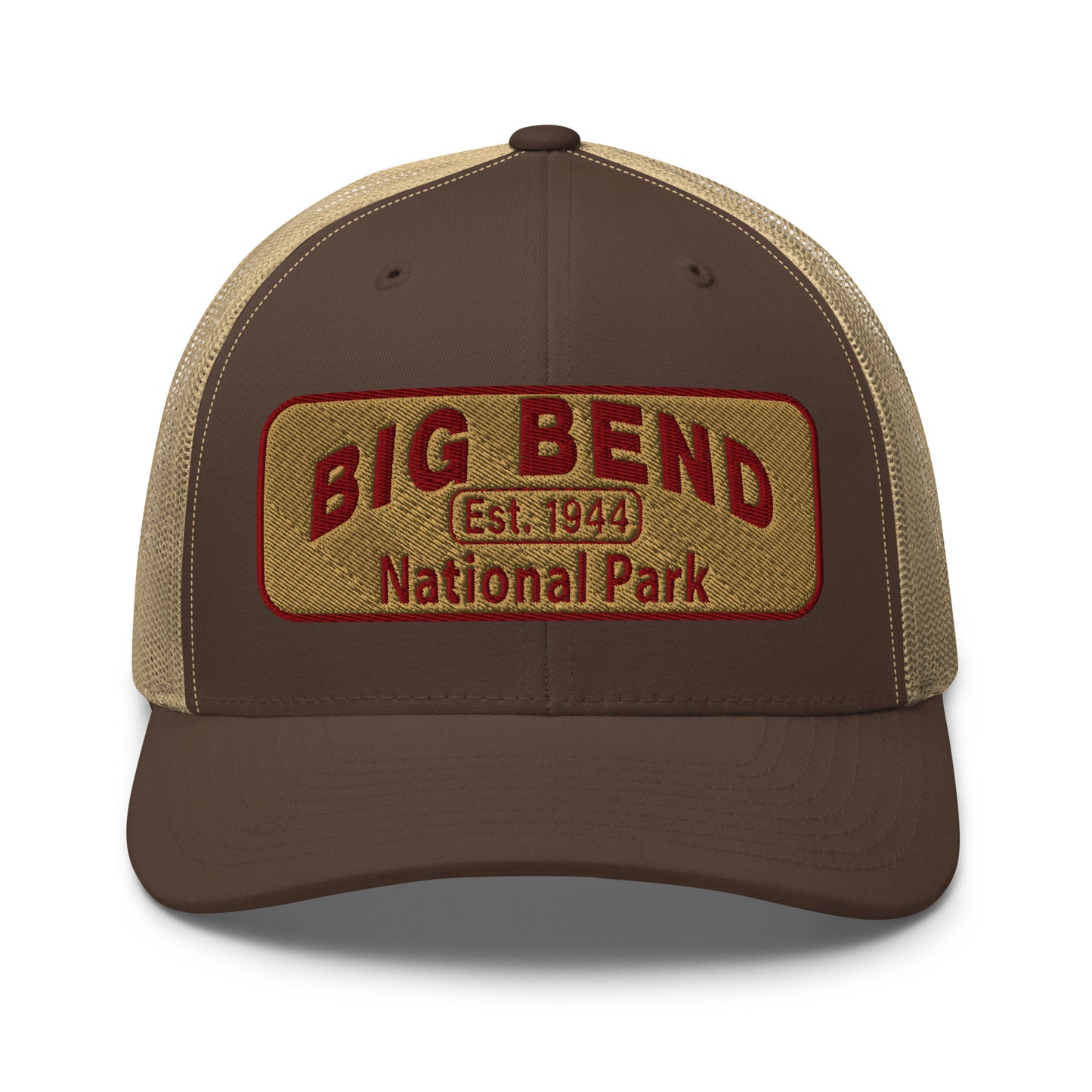 Big Bend National Park Hat - Yupoong 6606 Trucker Hat - Front View - Color: Brown/Khaki