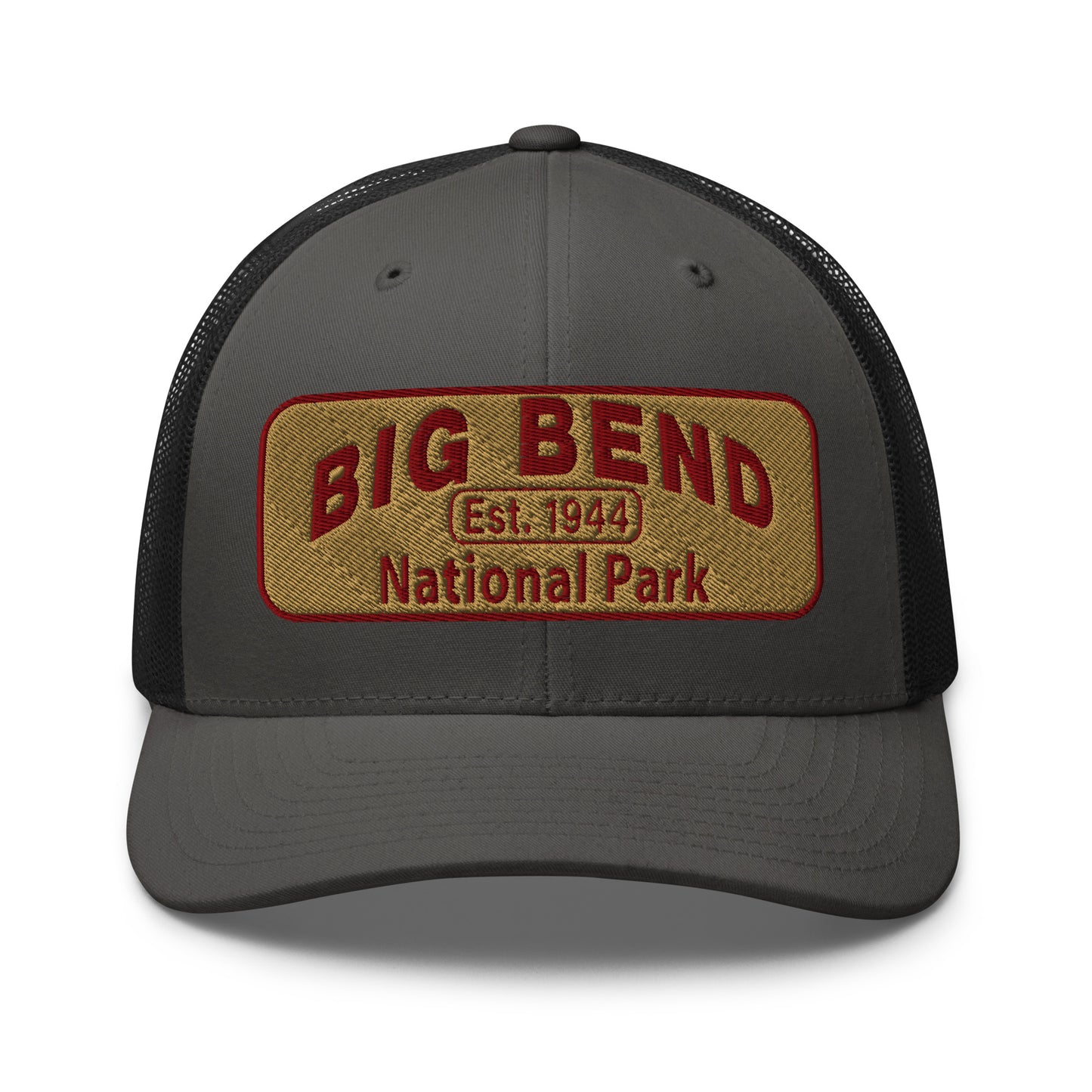 Big Bend National Park Hat - Yupoong 6606 Trucker Hat - Front View - Color: Charcoal/Black