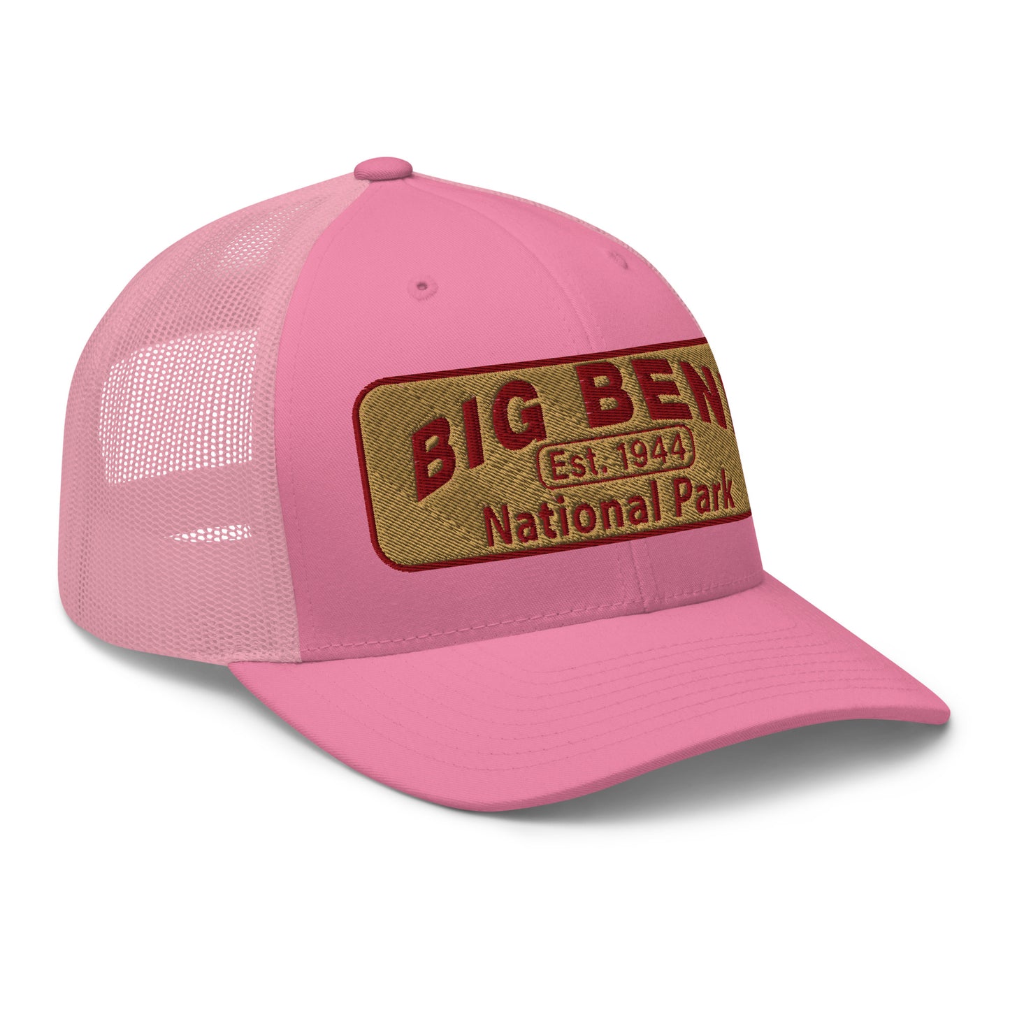 Big Bend National Park Hat - Yupoong 6606 Trucker Hat - Side View - Color: Pink