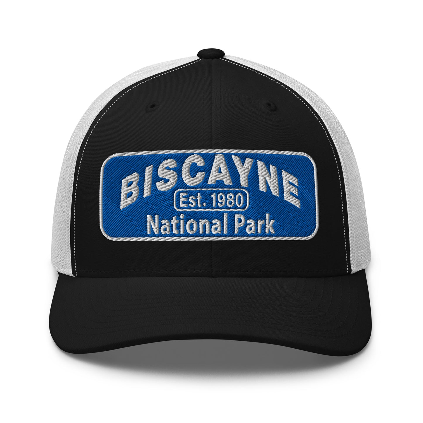 Biscayne National Park Hat - Yupoong 6606 Trucker Hat - Front View - Color: Black/White