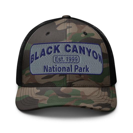 Black Canyon of the Gunnison National Park Camo Hat - Otto 105-1245 Trucker Hat - Front View - Color: Black/Camo