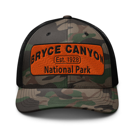 Bryce Canyon National Park Camo Hat - Otto 105-1247 Camo Trucker Hat - Front View - Color: Black/Camo