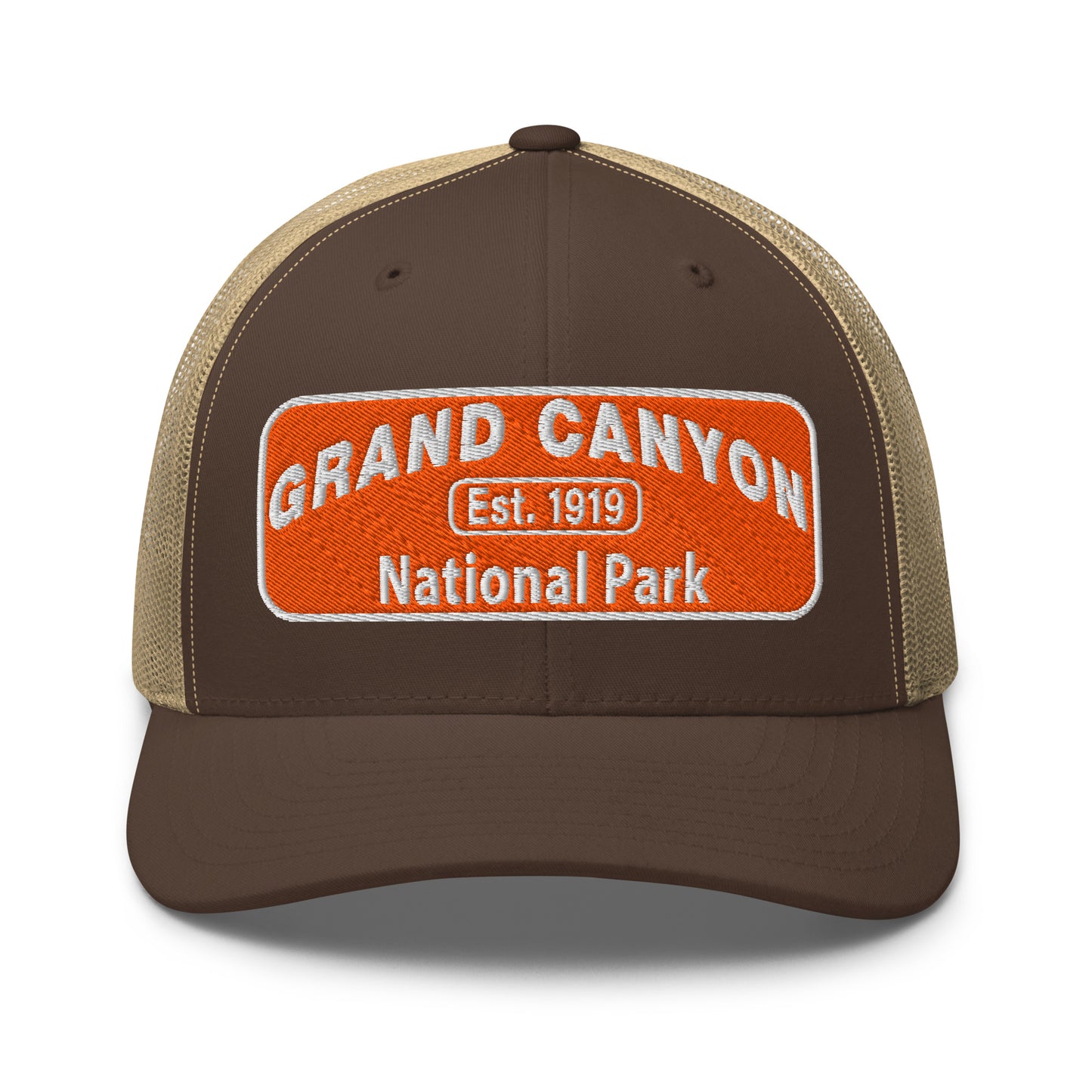 Brown and beige cap with Grand Canyon National Park logo on a white background