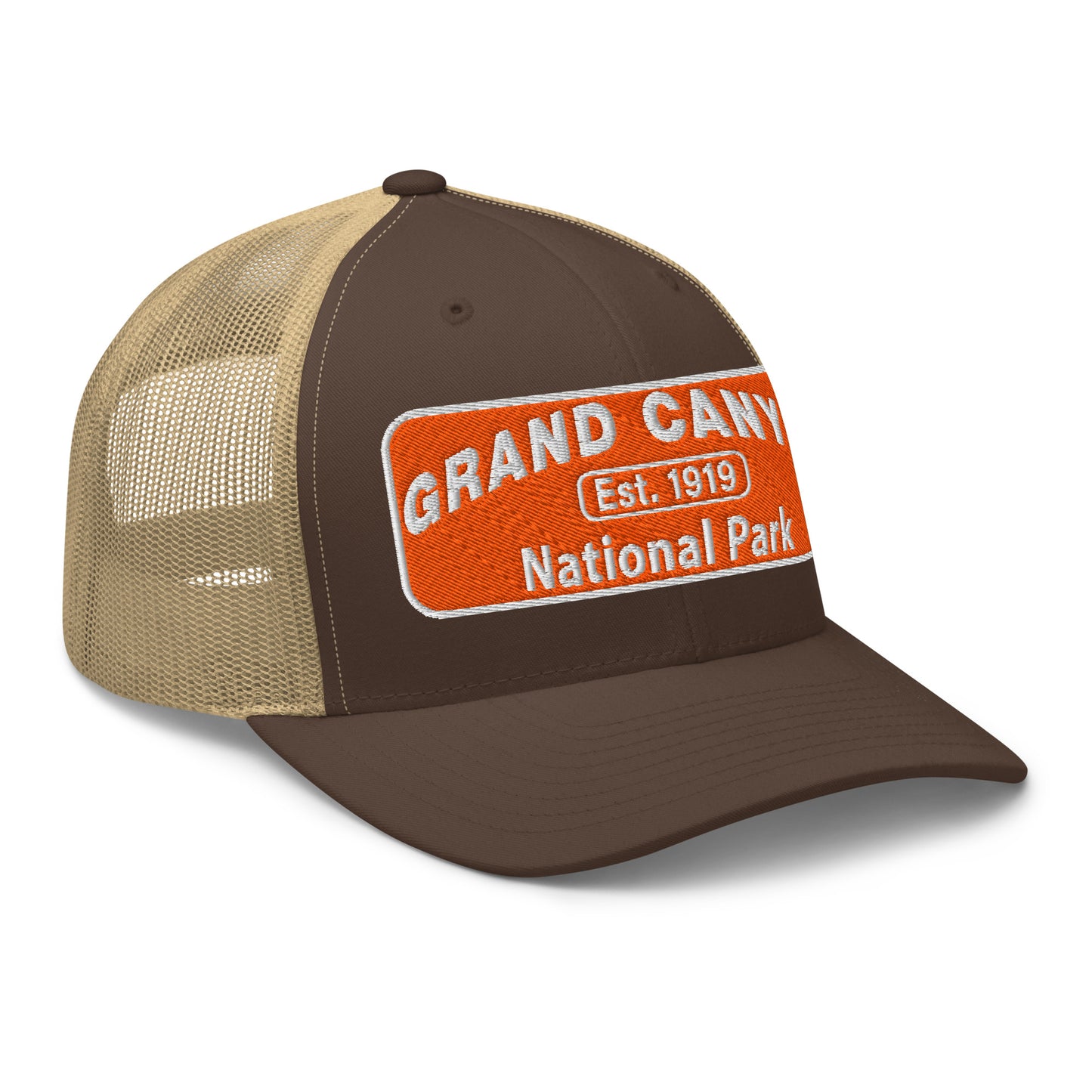 Brown and beige cap with Grand Canyon National Park logo on a white background