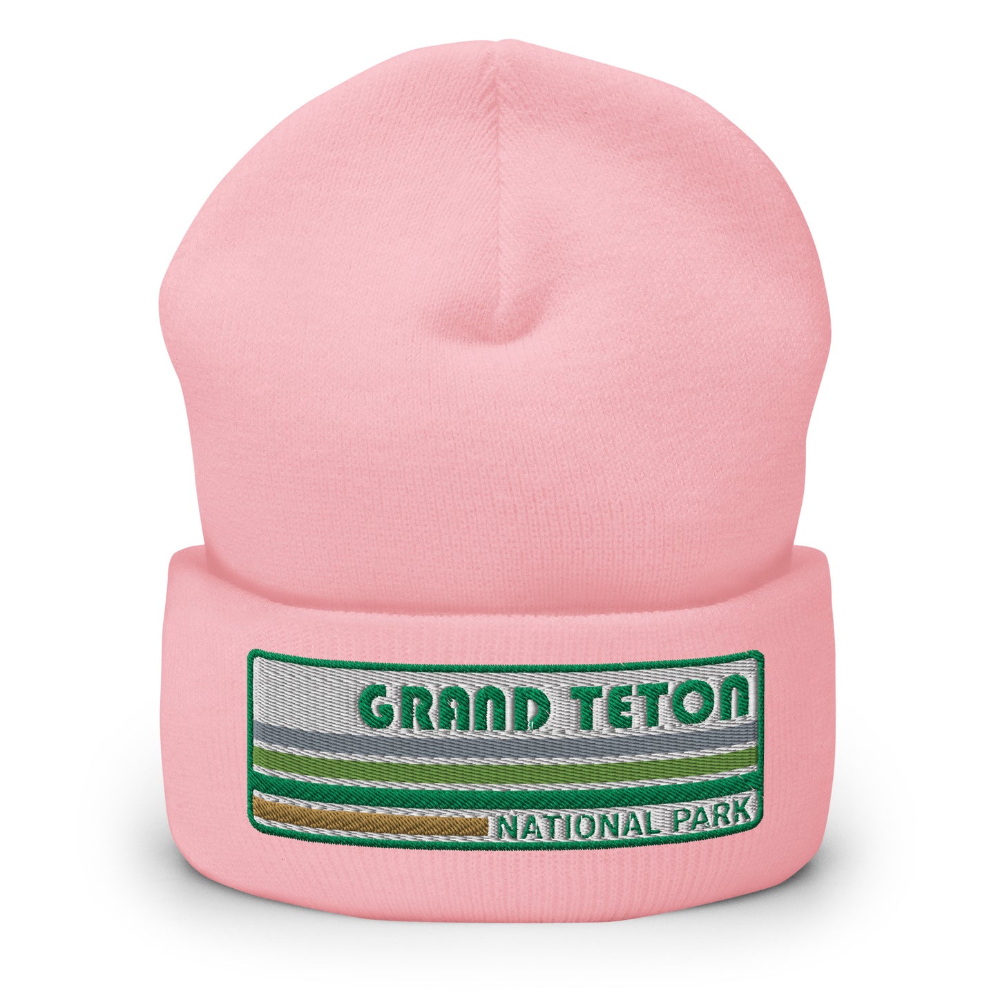 Grand Teton National Park Beanie - Retro 70's Style Grand Teton Style Embroidered Logo - Yupoong 1501KC Beanie - Color: Pink