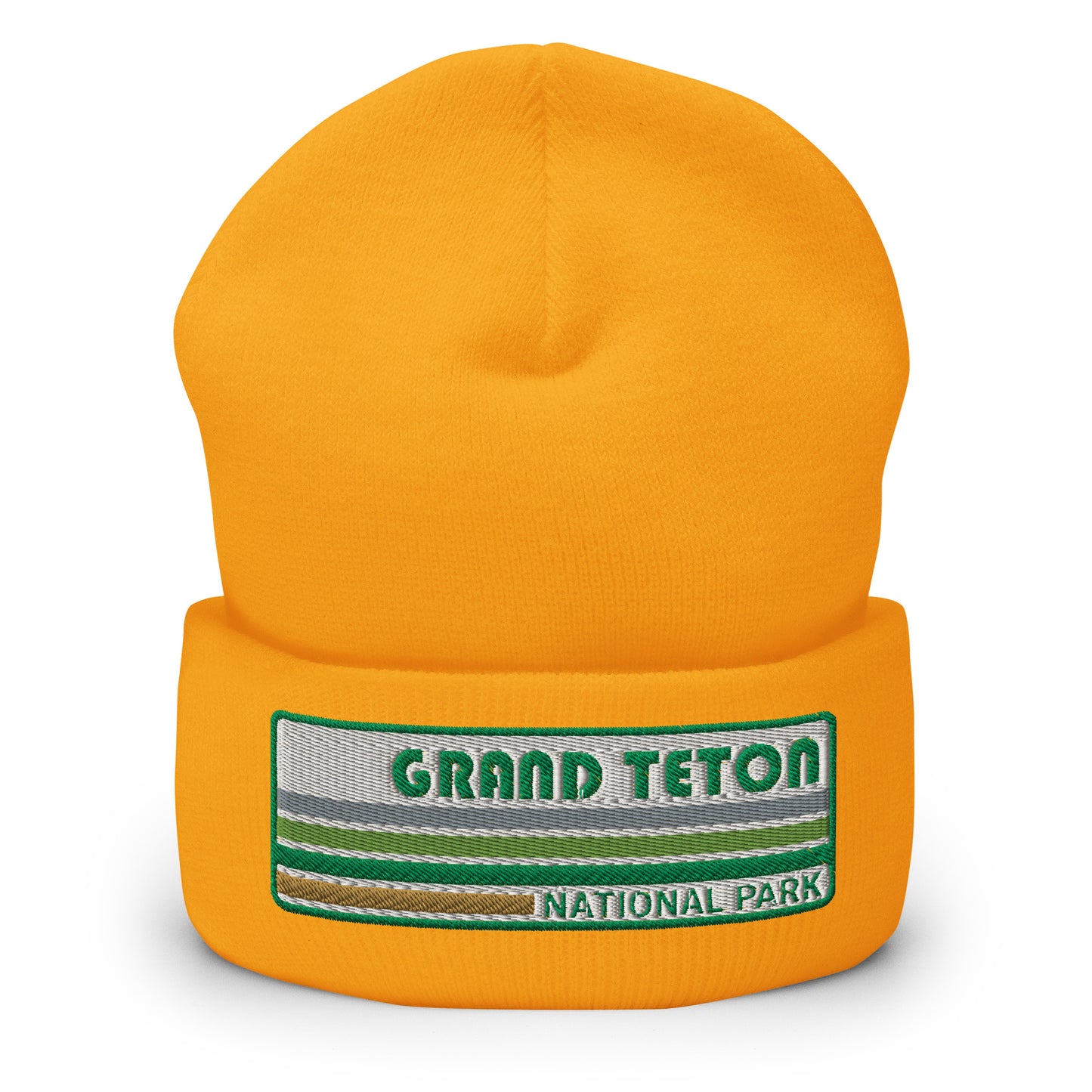 Grand Teton National Park Beanie - Retro 70's Style Grand Teton Style Embroidered Logo - Yupoong 1501KC Beanie - Color: Yellow