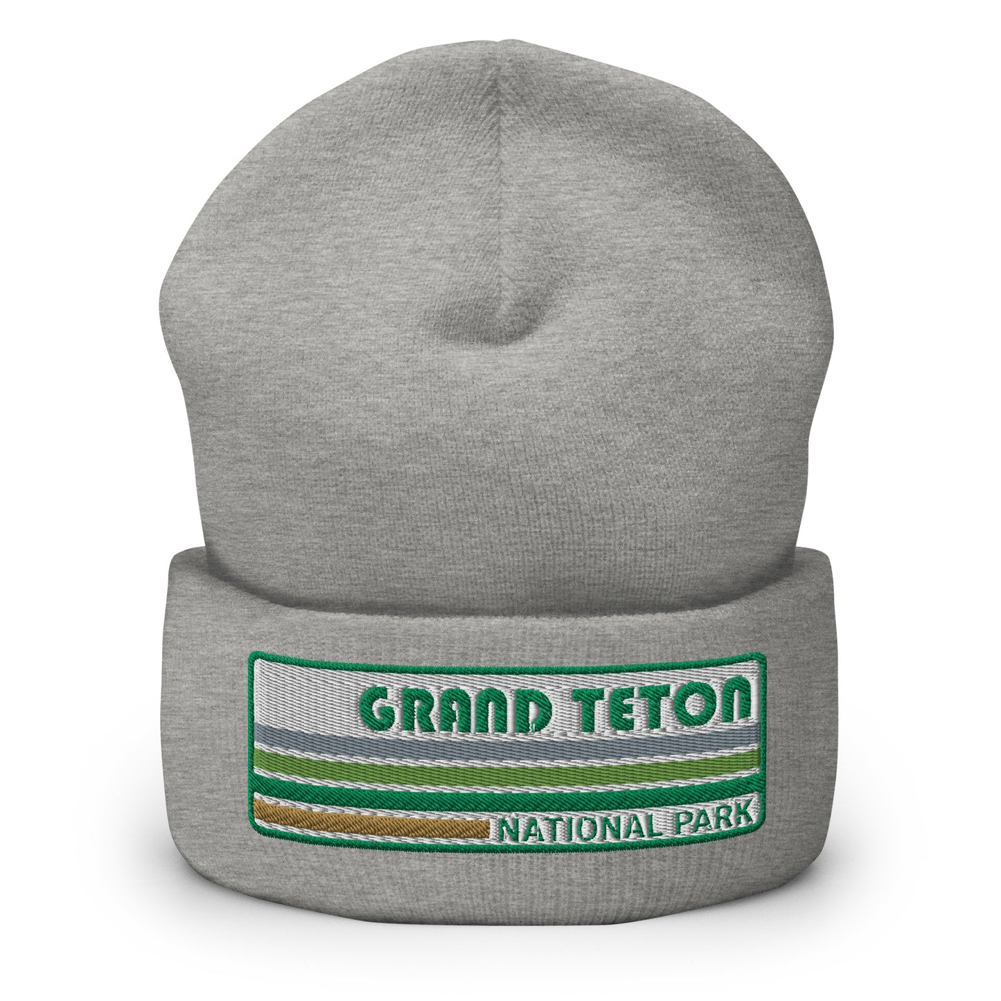 Grand Teton National Park Beanie - Retro 70's Style Grand Teton Style Embroidered Logo - Yupoong 1501KC Beanie - Color: Gray