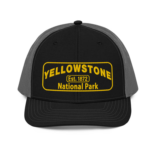 Yellowstone National Park Hat - Gold Embroidered Patch No Background - Front View - Color: Black/Charcoal