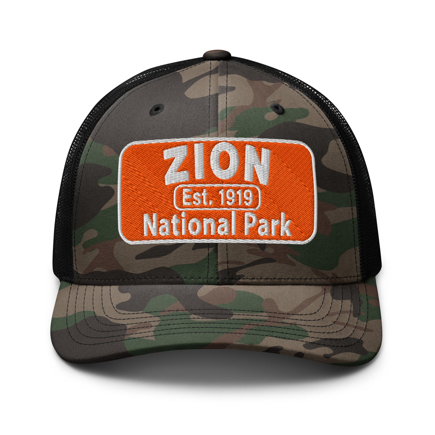 Zion National Park Camo Hat - Otto Cap 105-1247 Camo Trucker Hat - Front View - Black Camo