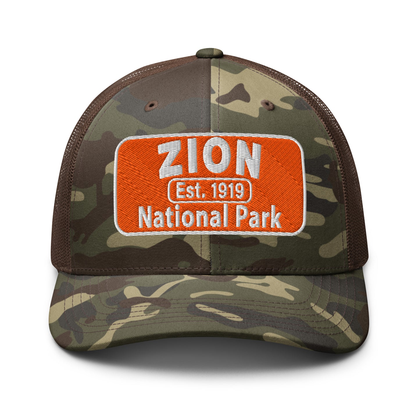 Zion National Park Camo Hat - Otto Cap 105-1247 Camo Trucker Hat - Front View - Brown Camo