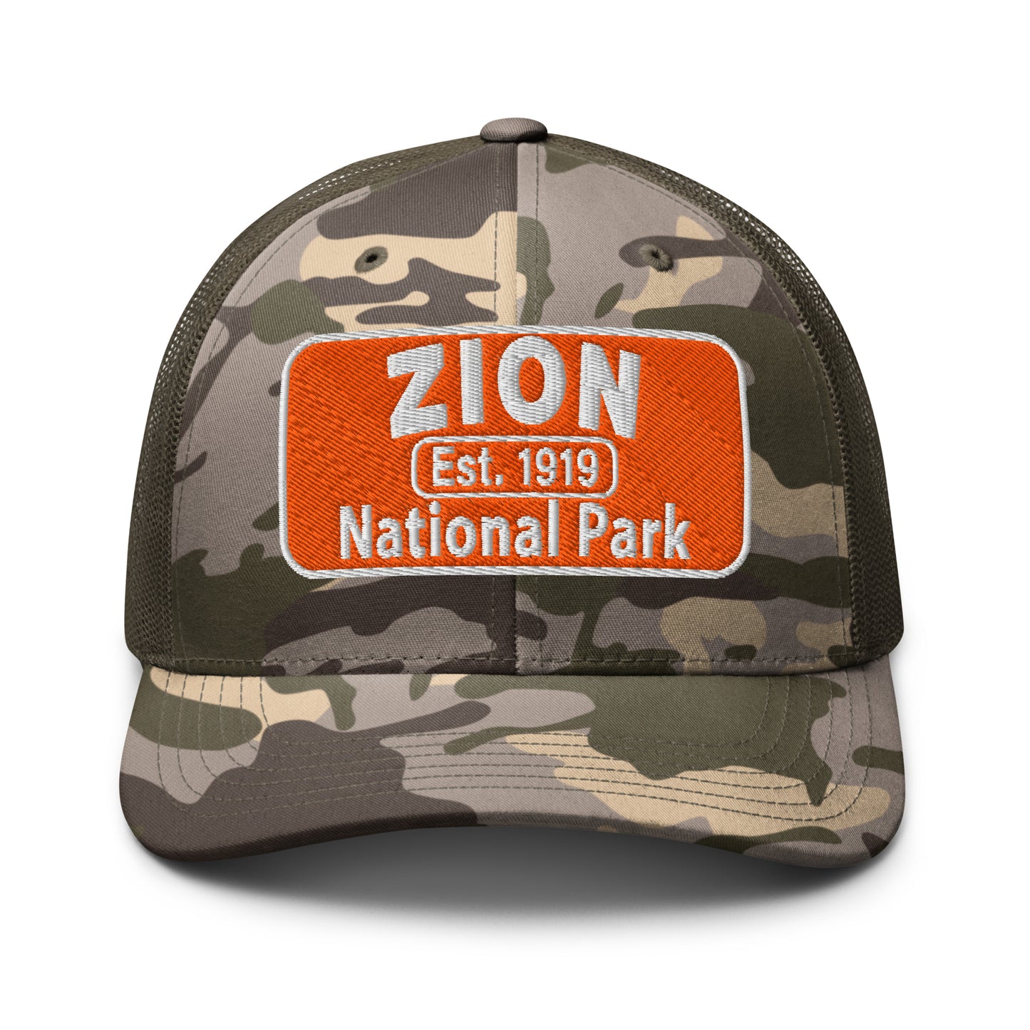 Zion National Park Camo Hat - Otto Cap 105-1247 Camo Trucker Hat - Front View - Olive Camo