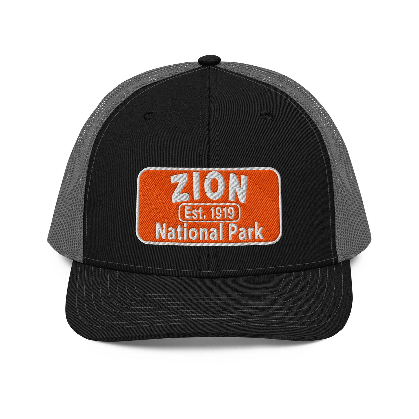 Zion National Park Hat - Richardson 112 Trucker Hat - Front View - Black/Charcoal