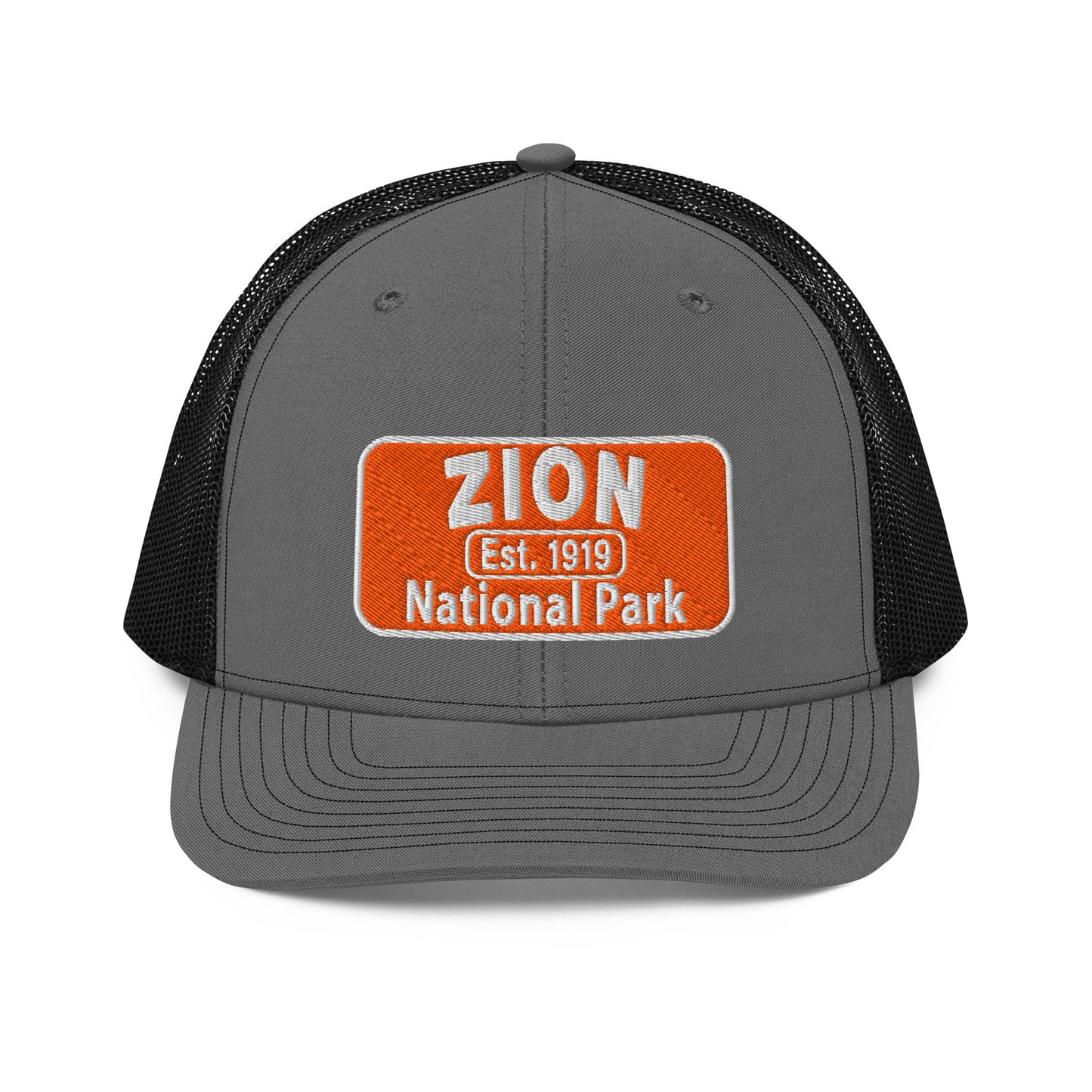 Zion National Park Hat - Richardson 112 Trucker Hat - Front View - Charcoal/Black
