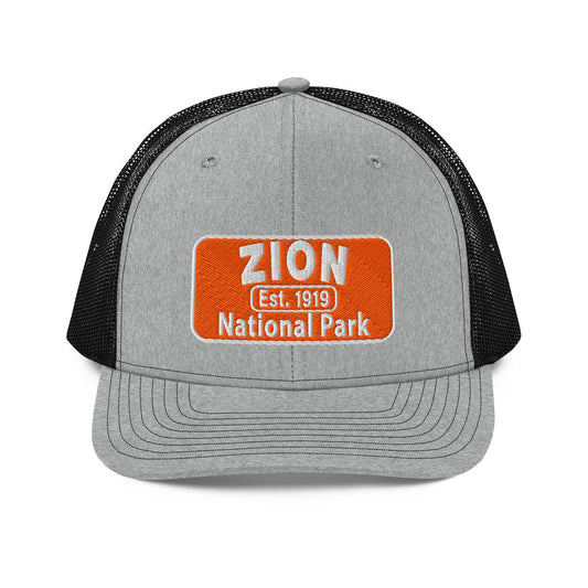 Zion National Park Hat - Richardson 112 Trucker Hat - Front View - Heather Gray/Black