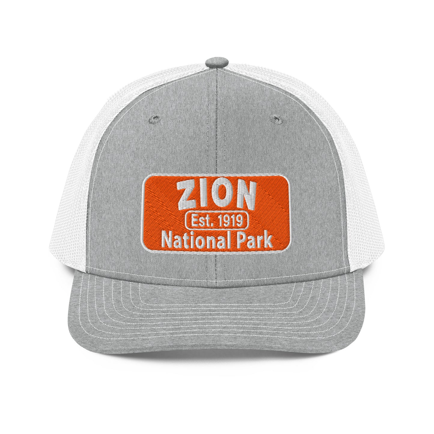 Zion National Park Hat - Richardson 112 Trucker Hat - Front View - Heather Gray/White