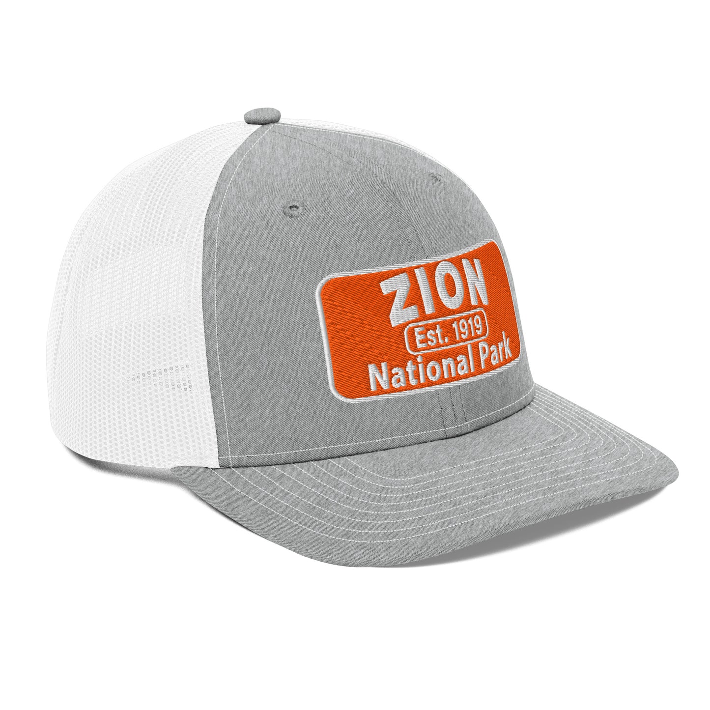 Zion National Park Hat - Richardson 112 Trucker Hat - Side View - Heather Gray/White