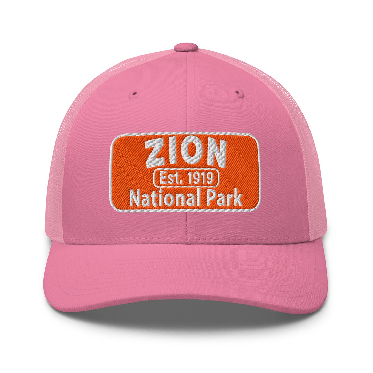 Zion National Park Hat - Yupoong 6606 Trucker Hat - Front View - Pink