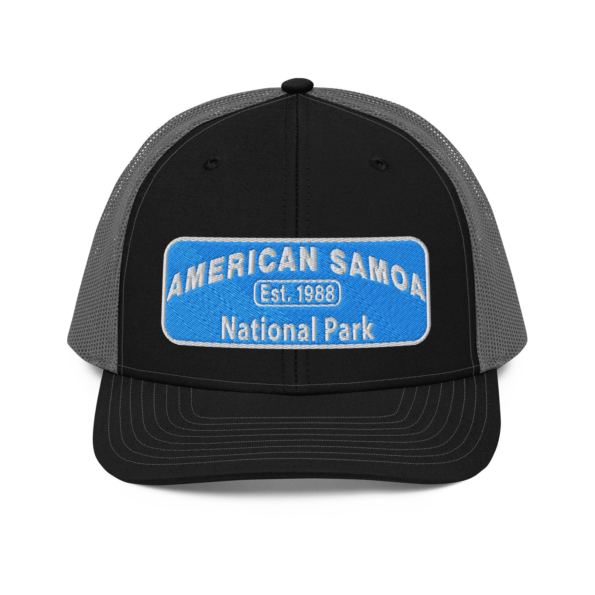 American Samoa National Park Hat - Richardson 112 Trucker Hat - Front View - Black/Charcoal