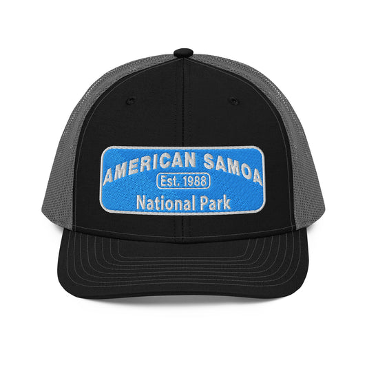 American Samoa National Park Hat - Richardson 112 Trucker Hat - Front View - Black/Charcoal