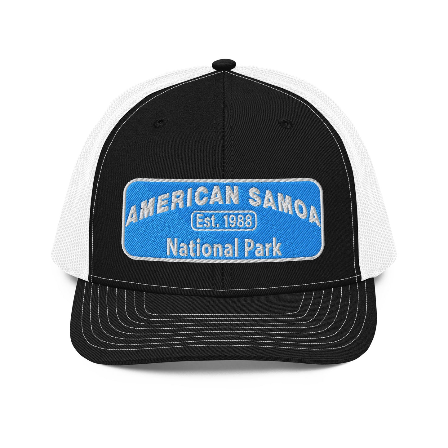 American Samoa National Park Hat - Richardson 112 Trucker Hat - Front View - Black/White