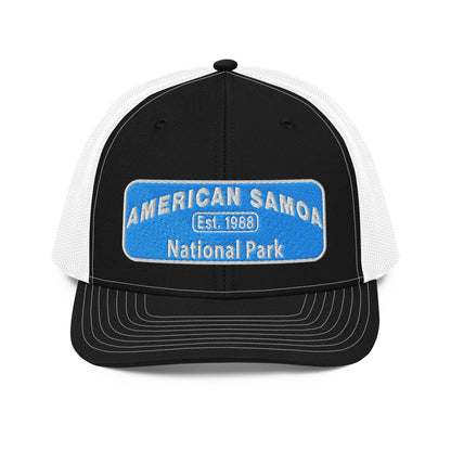 American Samoa National Park Hat - Richardson 112 Trucker Hat - Front View - Black/White