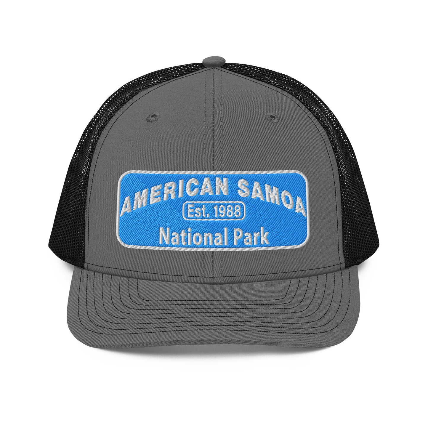 American Samoa National Park Hat - Richardson 112 Trucker Hat - Front View - Charcoal/Black