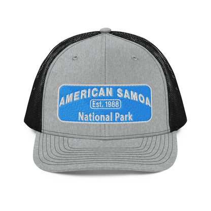 American Samoa National Park Hat - Richardson 112 Trucker Hat - Front View - Heather Gray/Black