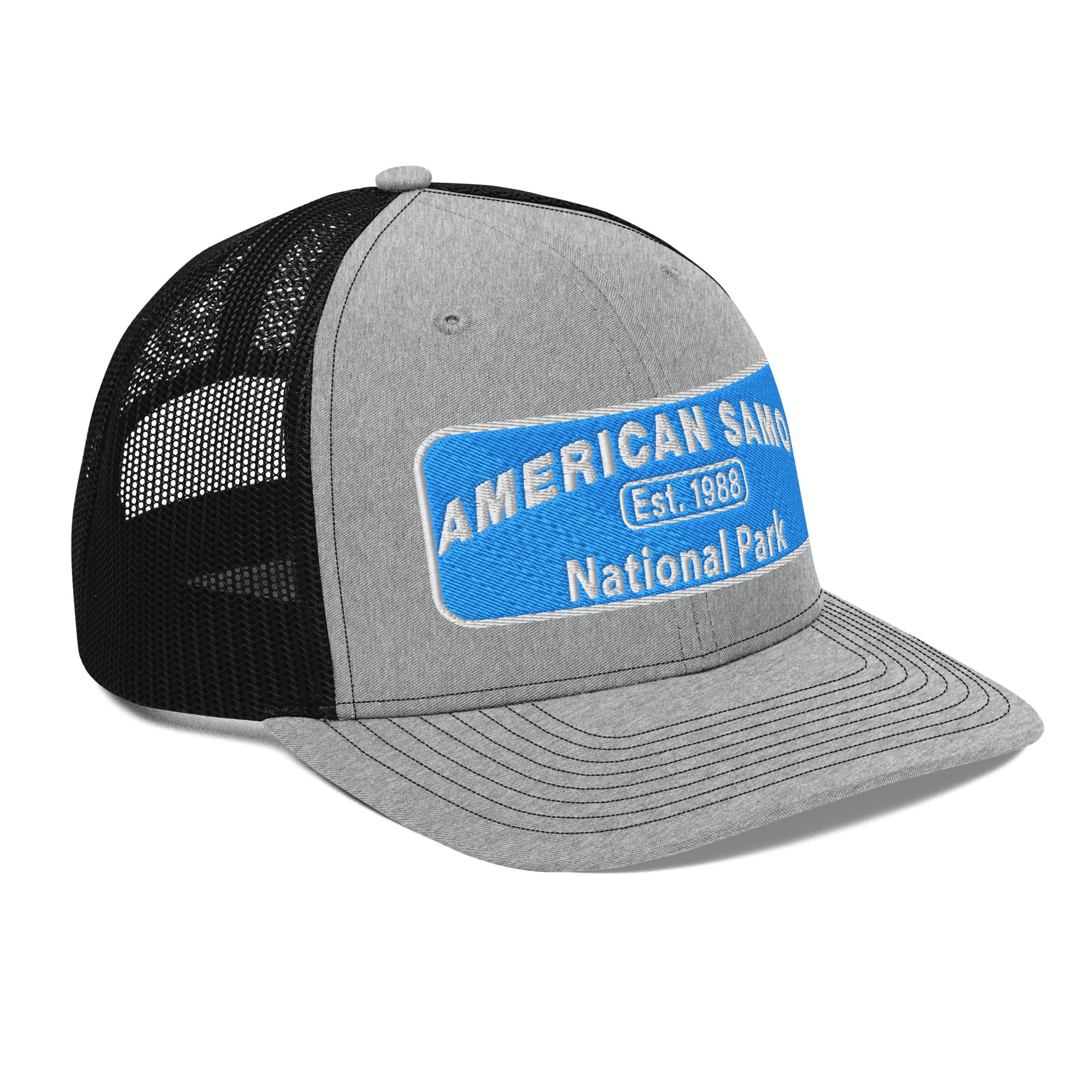 American Samoa National Park Hat - Richardson 112 Trucker Hat - Side View - Heather Gray/Black
