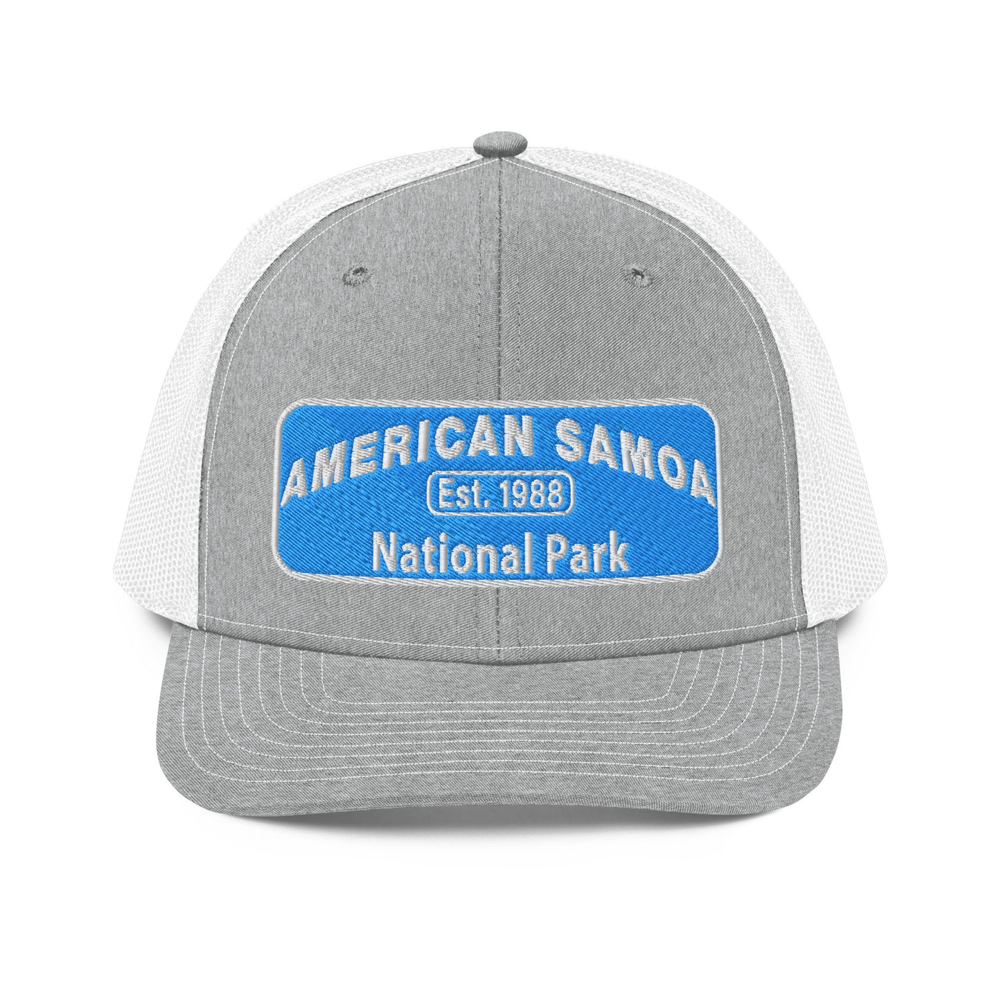 American Samoa National Park Hat - Richardson 112 Trucker Hat - Front View - Heather Gray/White