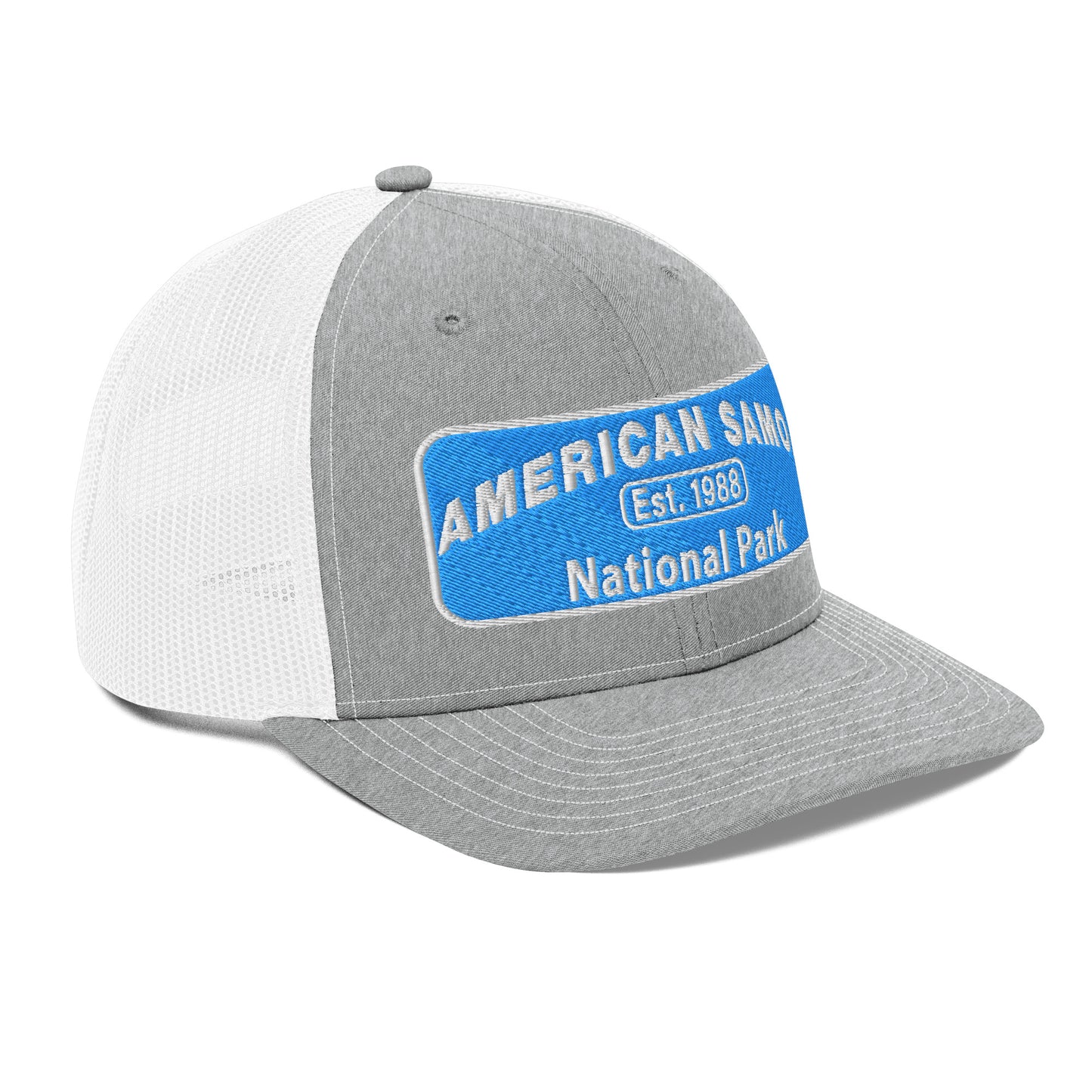 American Samoa National Park Hat - Richardson 112 Trucker Hat - Side View - Heather Gray/White