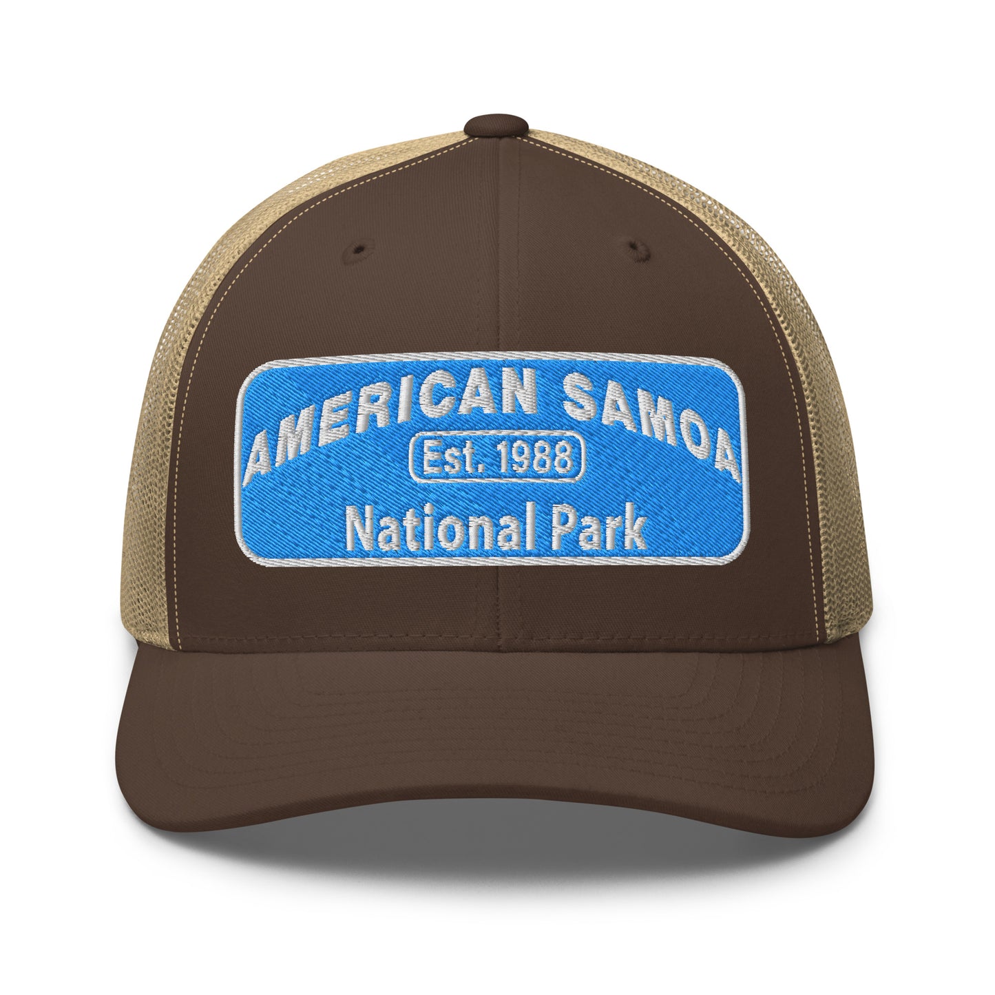American Samoa National Park Hat - Yupoong 6606 Trucker Hat - Front View - Brown/Khaki
