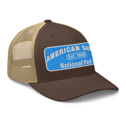 American Samoa National Park Hat - Yupoong 6606 Trucker Hat - Side View - Brown/Khaki