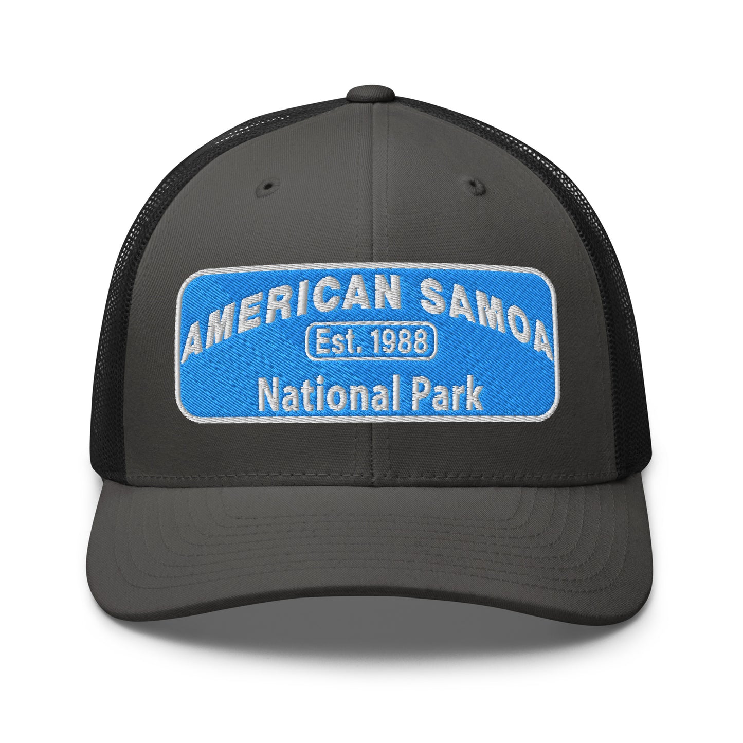 American Samoa National Park Hat - Yupoong 6606 Trucker Hat - Front View - Charcoal/Black