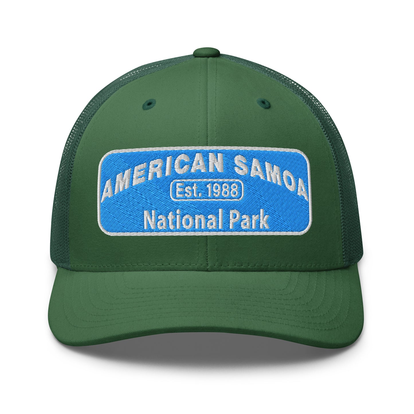 American Samoa National Park Hat - Yupoong 6606 Trucker Hat - Front View - Evergreen