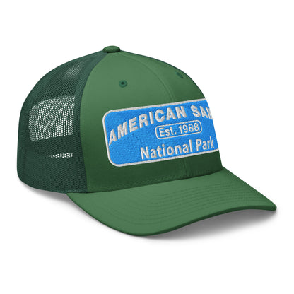 American Samoa National Park Hat - Yupoong 6606 Trucker Hat - Side View - Evergreen