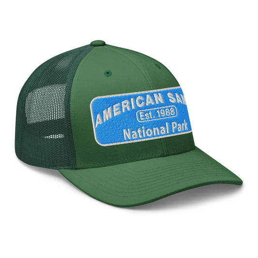 American Samoa National Park Hat - Yupoong 6606 Trucker Hat - Side View - Evergreen