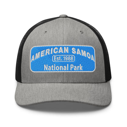 American Samoa National Park Hat - Yupoong 6606 Trucker Hat - Front View - Charcoal/Black