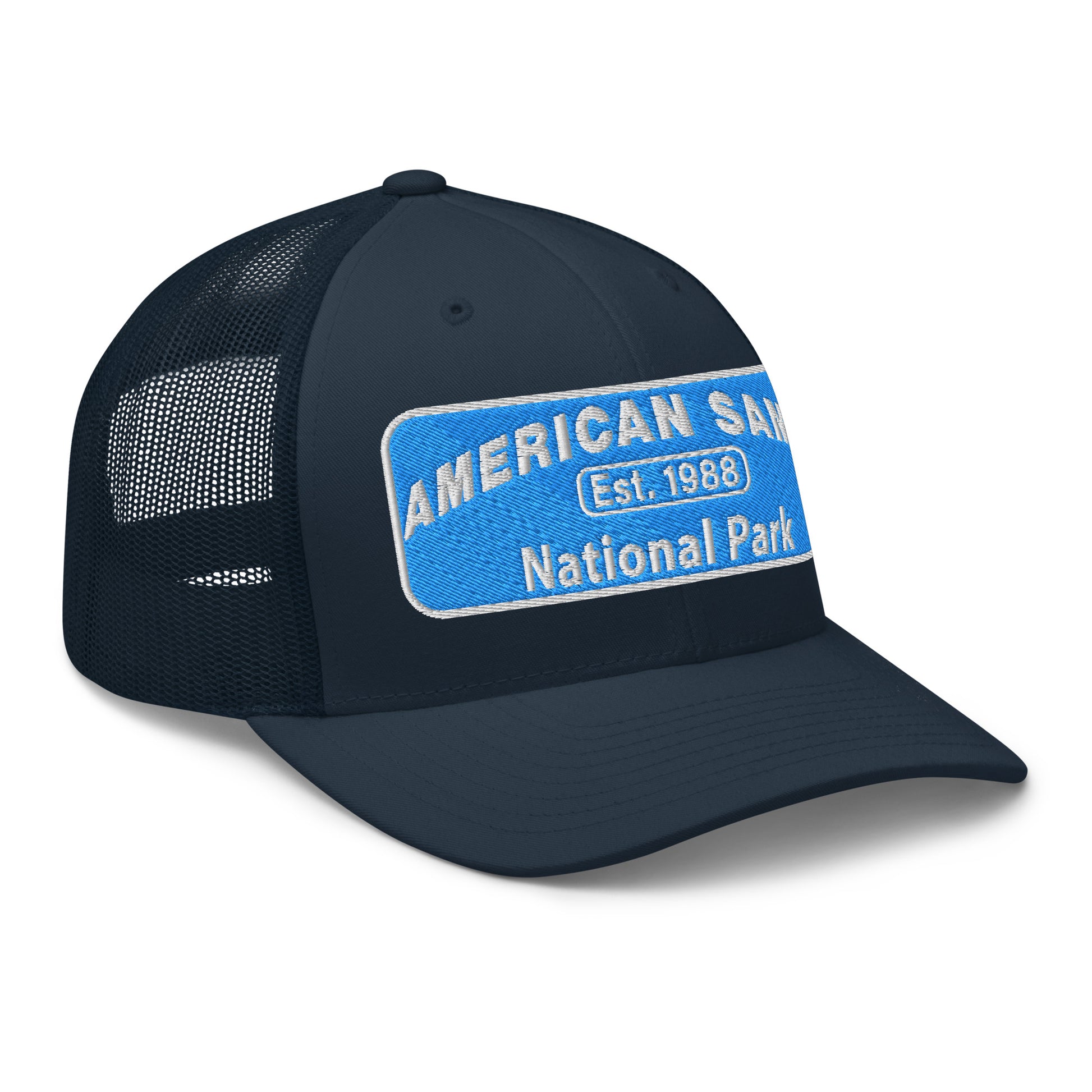 American Samoa National Park Hat - Yupoong 6606 Trucker Hat - Side View - Navy