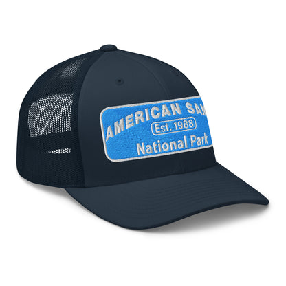 American Samoa National Park Hat - Yupoong 6606 Trucker Hat - Side View - Navy