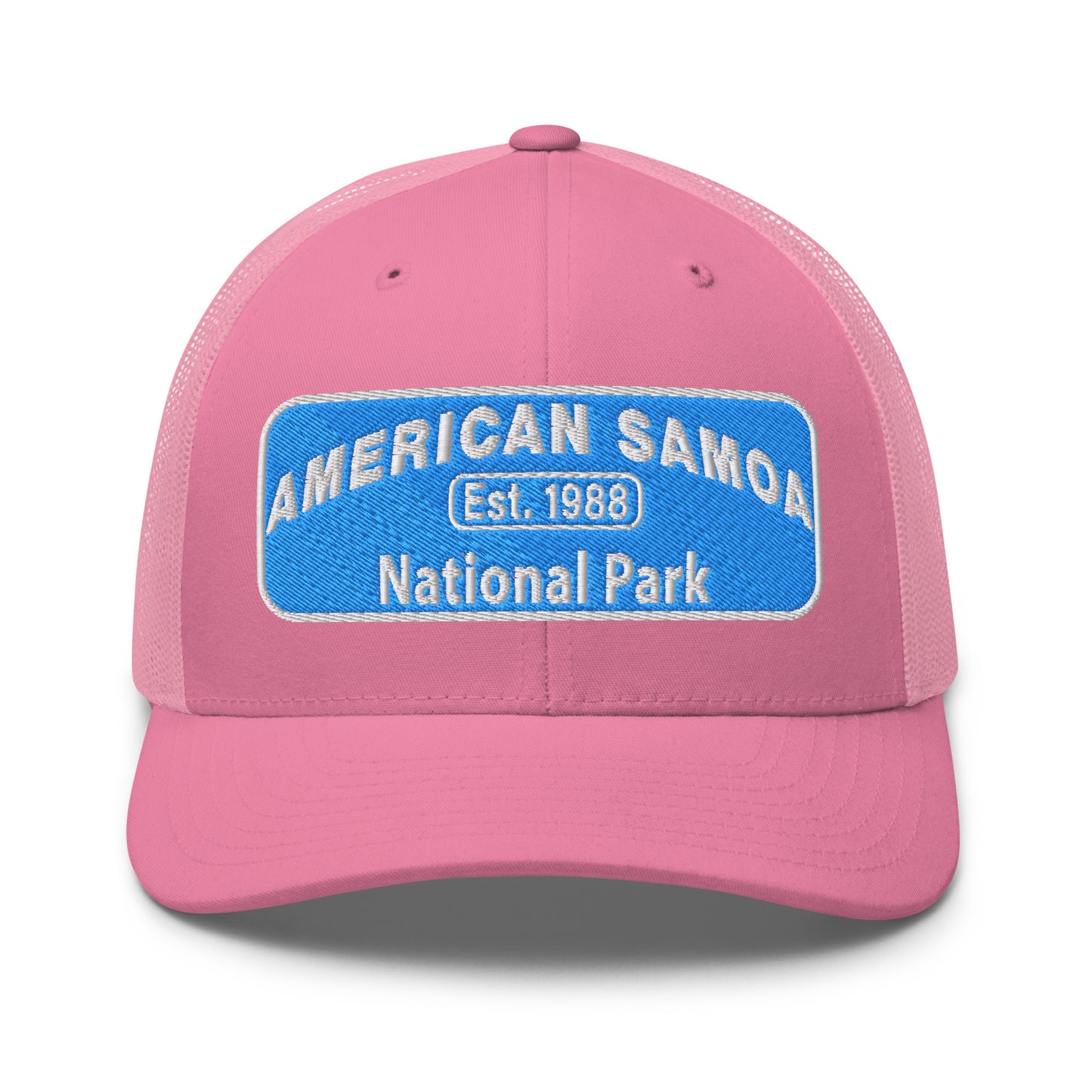 American Samoa National Park Hat - Yupoong 6606 Trucker Hat - Front View - Pink