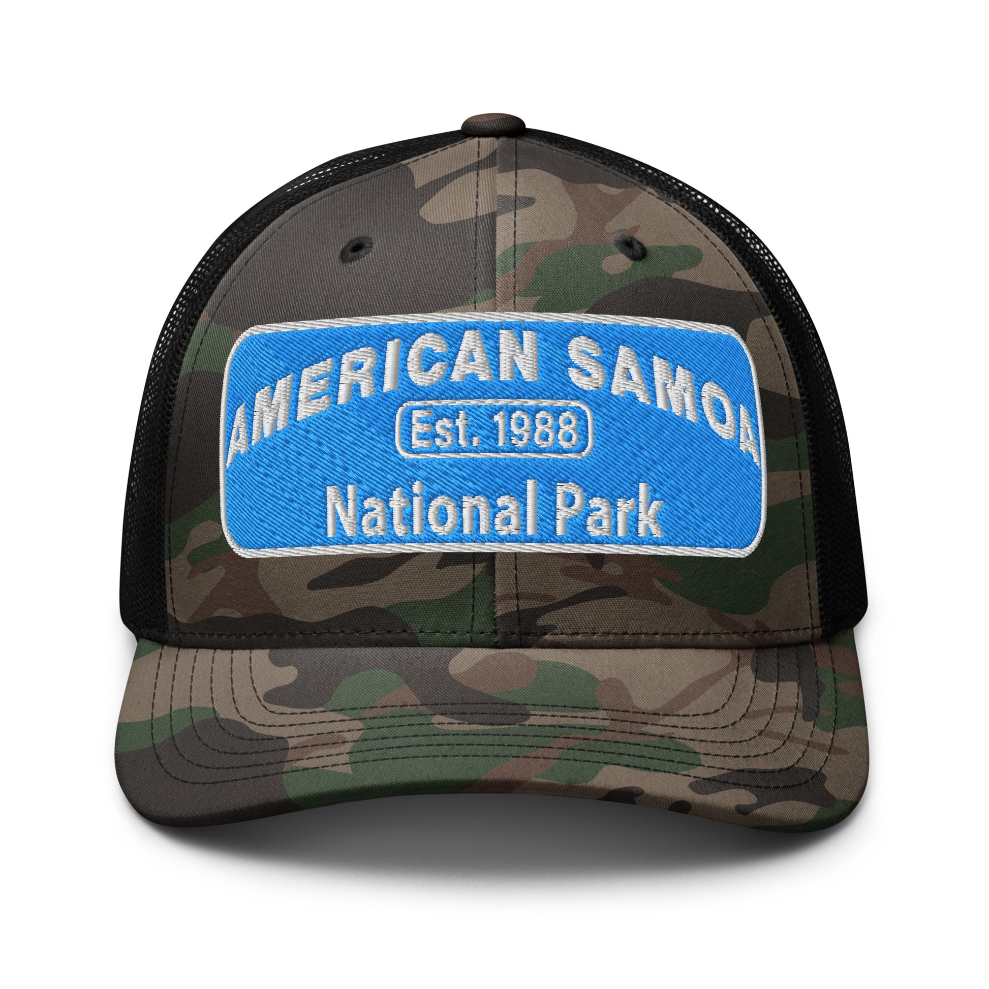 American Samoa National Park Camo Hat - Otto Cap 105-1247 - Front View - Black Camo