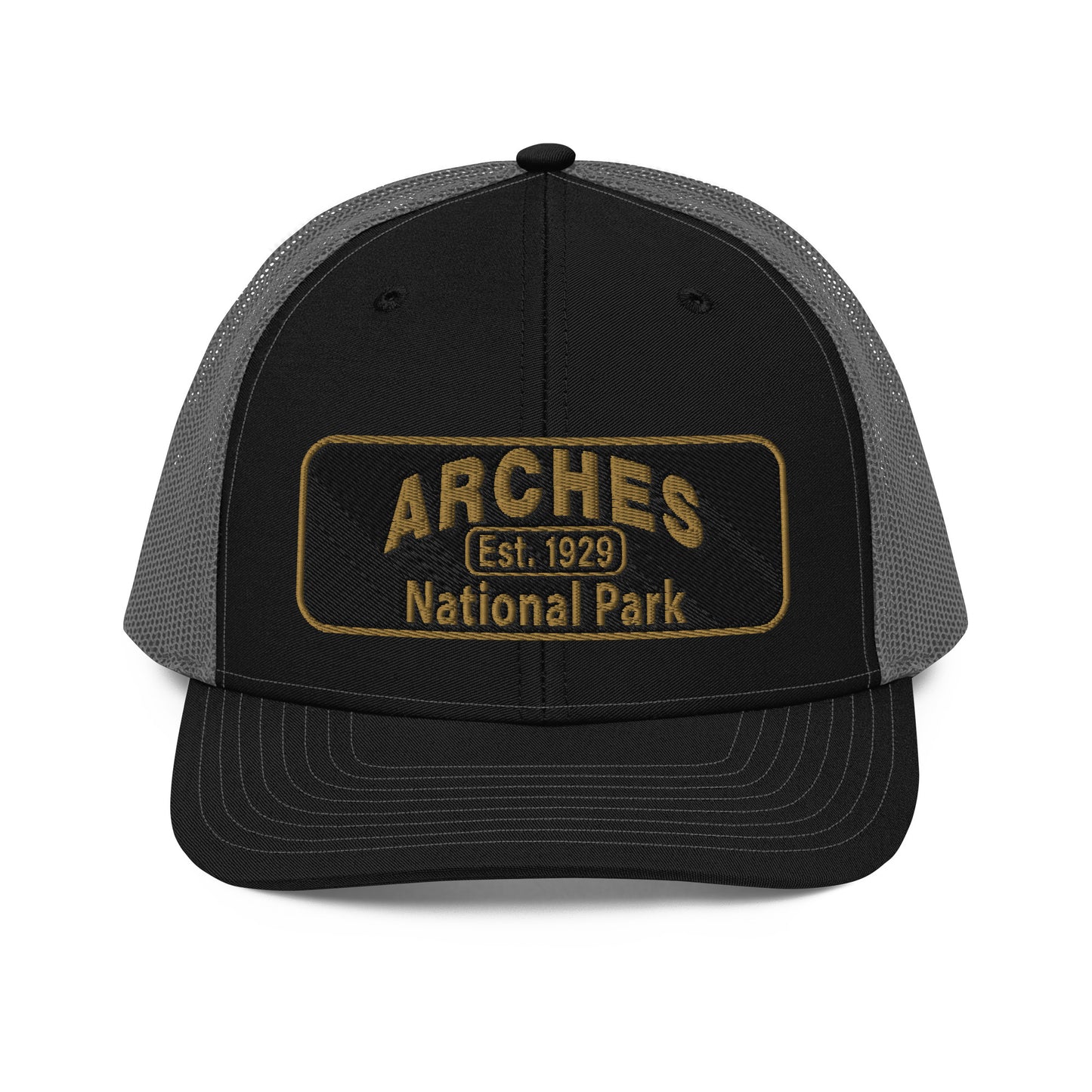 Arches National Park Hat - Richardson 112 Trucker Hat - Front View - Black Charcoal