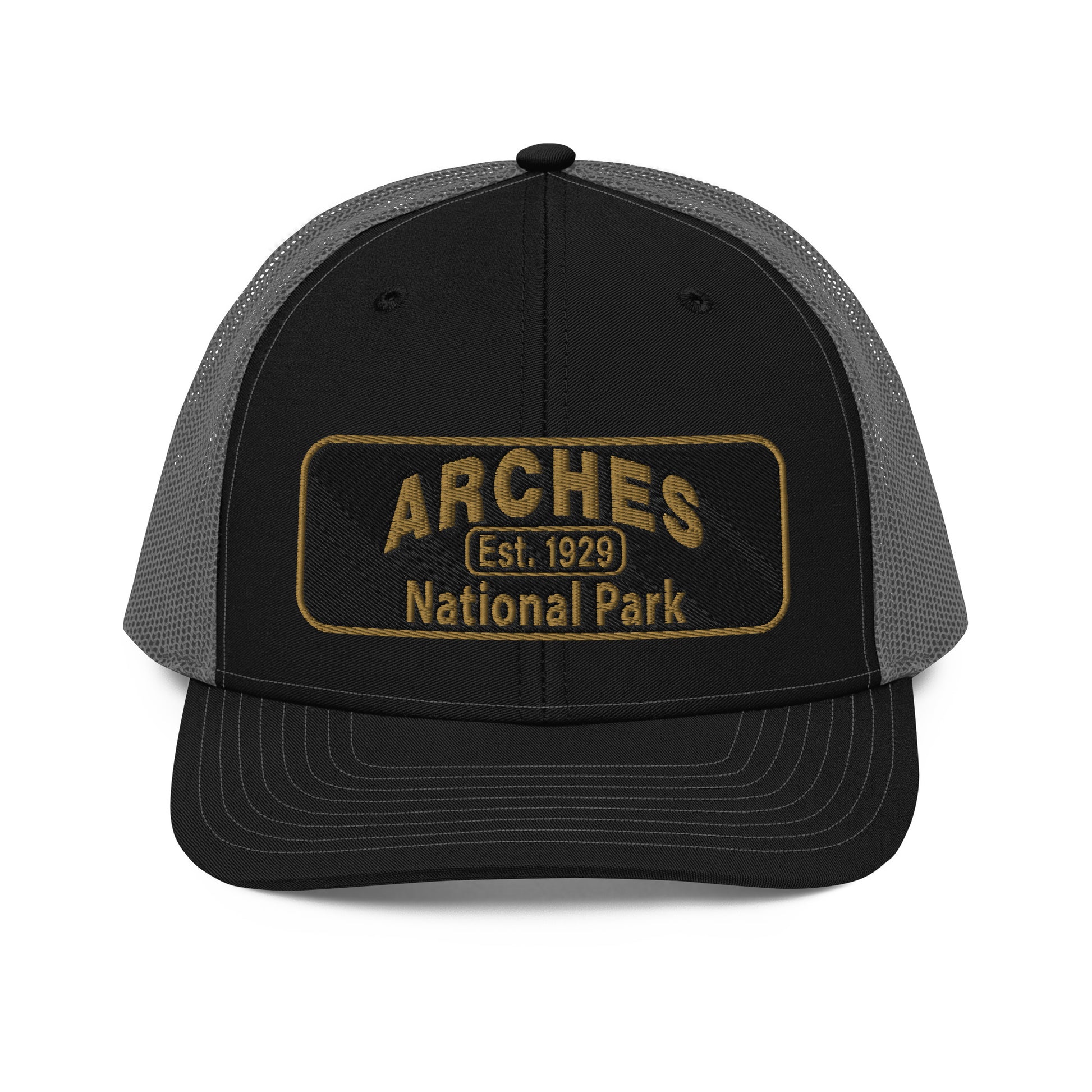 Arches National Park Hat - Richardson 112 Trucker Hat - Front View - Black Charcoal