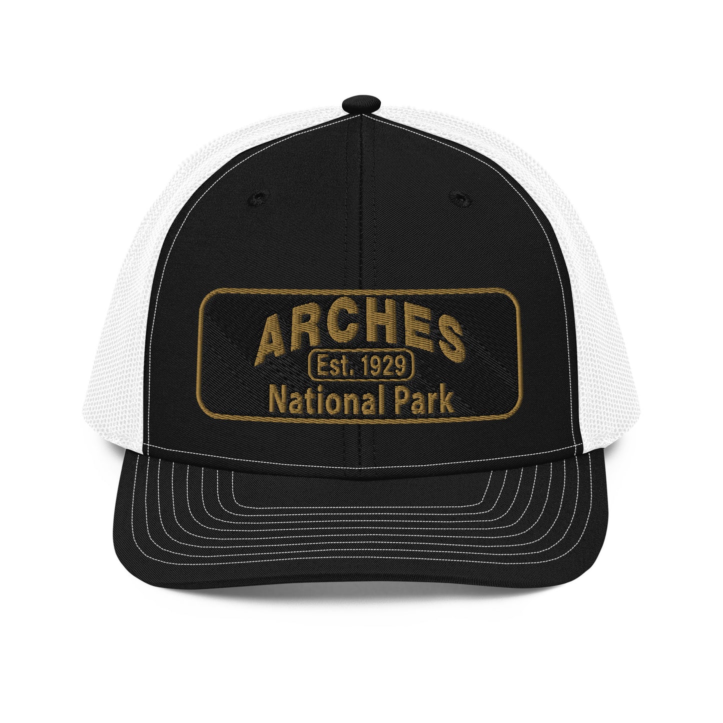 Arches National Park Hat - Richardson 112 Trucker Hat - Front View - Black/White