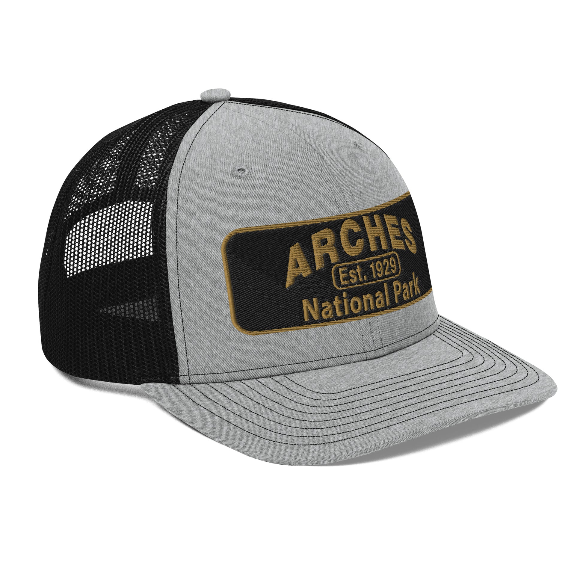 Arches National Park Hat - Richardson 112 Trucker Hat - Side View - Heather Gray/Black