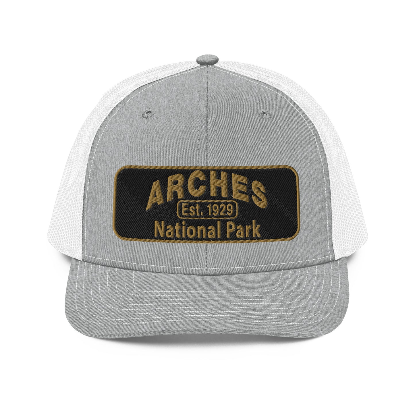 Arches National Park Hat - Richardson 112 Trucker Hat - Front View - Heather Gray/White