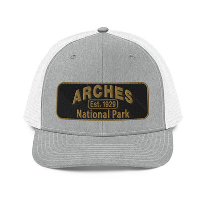 Arches National Park Hat - Richardson 112 Trucker Hat - Front View - Heather Gray/White