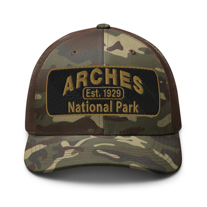Arches National Park Camo Hat - Otto 105-1247 Trucker Hat - Front View - Brown Camo